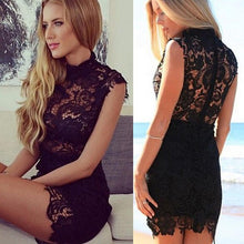 Hollow Out Embroidery High Collar Lace Dress Women's Sleeveless Package Hip Dress Sexy Club Dress Party Pencil Dress EF8