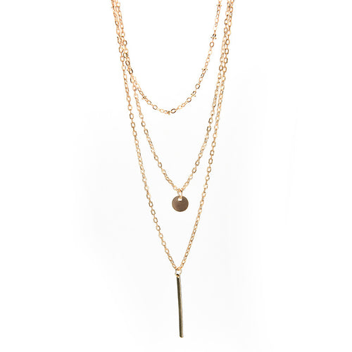 Gold Plated Fatima H  3 Multi Layer Chain Bar Necklace Gold Beads   Long Strip Pendant Necklaces Jewelry EF8