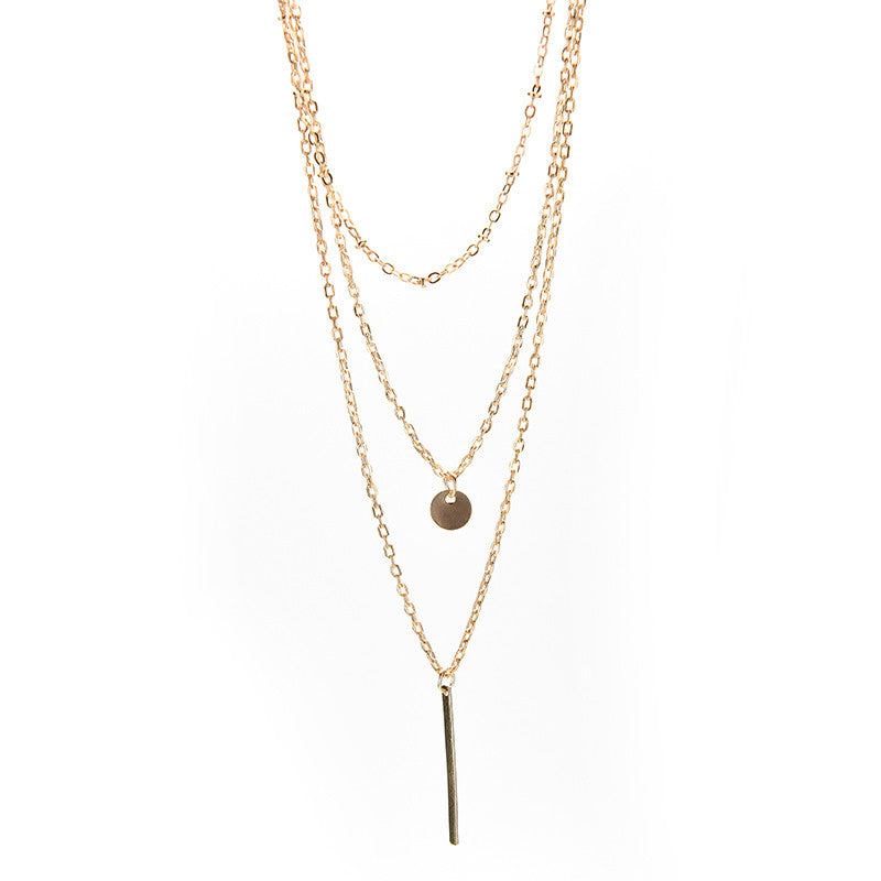 Gold Plated Fatima H  3 Multi Layer Chain Bar Necklace Gold Beads   Long Strip Pendant Necklaces Jewelry EF8