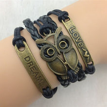 Fashion Jewelry Vintage Braided Anchors Owl Love Rudder Leather Bracelet Multilayer Rope Bracelets Wrap Bracelets Bangle EF8