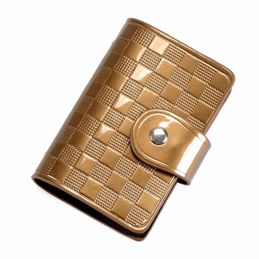 Portable Mini Bank Credit Card Slot Holder Candy Color Patent Plaid Package Folder Card Case EF8