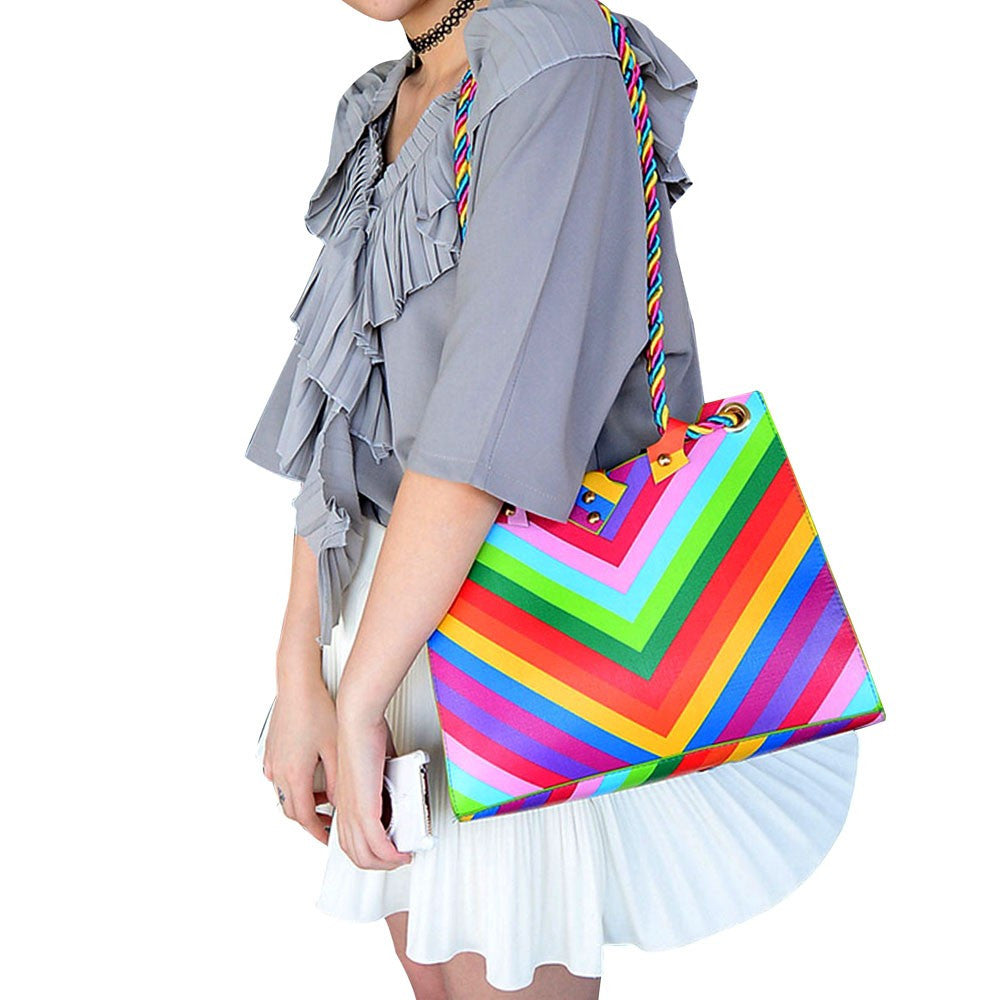 Trendy Women Girl Shoulder Bag Colorful Print Faux Leather Satchel Crossbody Tote Handbag bolsa feminina EF8