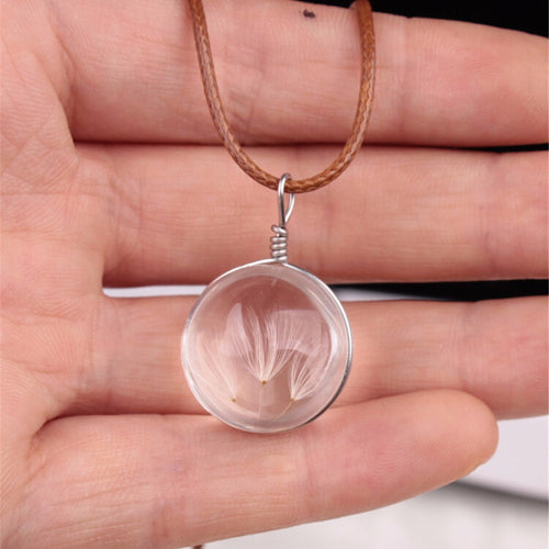 D elion Jewelry Crystal Glass Ball D elion Necklace Long Strip Leather Chain Pendant Necklaces For Women EF8