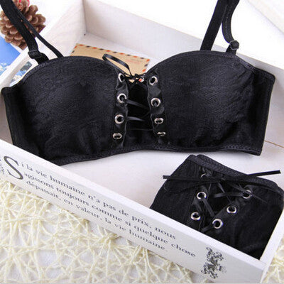 Intimates Japanese super Sexy bra push up white   black Princess straps belt lace women bra sets  EF8