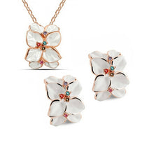 Jewelry Set Rose Austrian Crystal Enamel Earring Necklace Flower Set GT Earrings Necklaces Jewelry Sets EF8