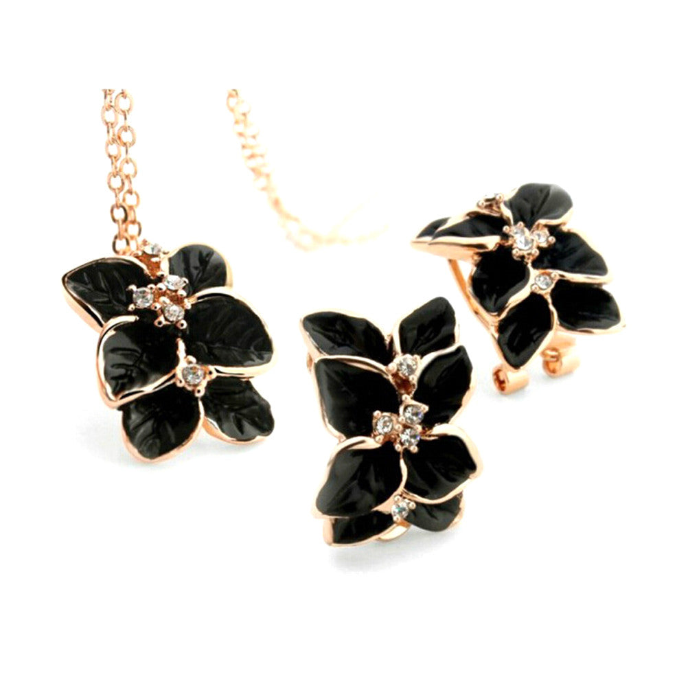 Jewelry Set Rose Austrian Crystal Enamel Earring Necklace Flower Set GT Earrings Necklaces Jewelry Sets EF8