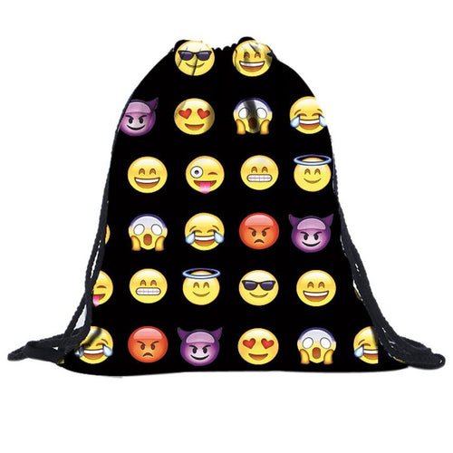 16 Color Unisex Smiley Emoji Face Backpacks 3D Printing Bags Drawstring Backpack For Teenagers Shoulder Bag EF8