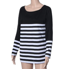 Korea Womens Long Sleeve Round Neck Stripe Splice Loose Shirt Tops Fast Shipping EF8