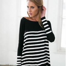 Korea Womens Long Sleeve Round Neck Stripe Splice Loose Shirt Tops Fast Shipping EF8