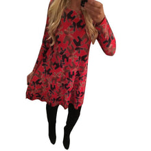Ladies Women Long Sleeve Santa Hat Printing Party Swing Dress EF8