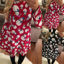 Ladies Women Long Sleeve Santa Hat Printing Party Swing Dress EF8