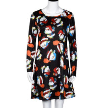 Ladies Women Long Sleeve Santa Hat Printing Party Swing Dress EF8