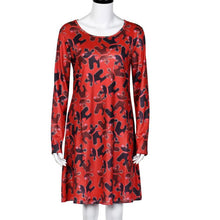 Ladies Women Long Sleeve Santa Hat Printing Party Swing Dress EF8