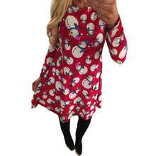 Ladies Women Long Sleeve Santa Hat Printing Party Swing Dress EF8