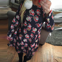 Ladies Women Long Sleeve Santa Hat Printing Party Swing Dress EF8
