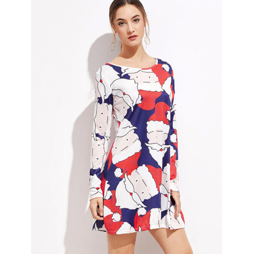 Ladies Women Long Sleeve Olaf Santa Hat Printing Party Swing Dress 17 Colors EF8