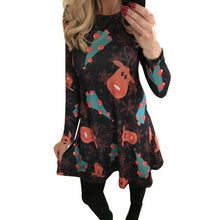 Ladies Women Long Sleeve Olaf Santa Hat Printing Party Swing Dress 17 Colors EF8