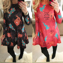 Ladies Women Long Sleeve Olaf Santa Hat Printing Party Swing Dress 17 Colors EF8