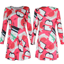 Ladies Women Long Sleeve Olaf Santa Hat Printing Party Swing Dress 17 Colors EF8