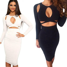 Long Sleeve Elastic Cotton Slim Sexy Party Dresses Midi Pencil Club Bandage Bodycon Dress Fast Shipping EF8
