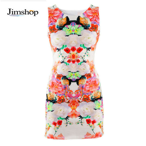 ingdesign Dresses Women Floral Print Sleeveless Clubwear Party Sexy Mini Dress Bodycon Vestido EF8