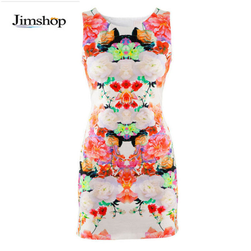 ingdesign Dresses Women Floral Print Sleeveless Clubwear Party Sexy Mini Dress Bodycon Vestido EF8