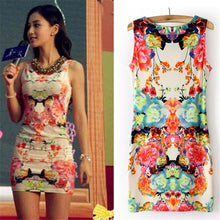 ingdesign Dresses Women Floral Print Sleeveless Clubwear Party Sexy Mini Dress Bodycon Vestido EF8