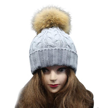 Charming Women Crochet Hat Fur Wool Knit Beanie Raccoon Warm Cap Fast Shipping EF8