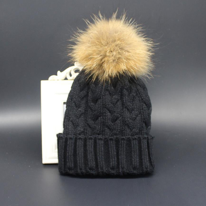 Charming Women Crochet Hat Fur Wool Knit Beanie Raccoon Warm Cap Fast Shipping EF8