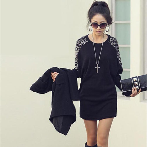 Cotton T-shirt Long Batwing Sleeve Korean Ladies Fashion Leopard Print Casual Loose Shirt Women Tops EF8