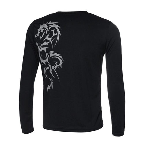 Fashion Mens Slim Fit Round Neck Long Sleeve Tattoo Print Casual T-Shirt EF8