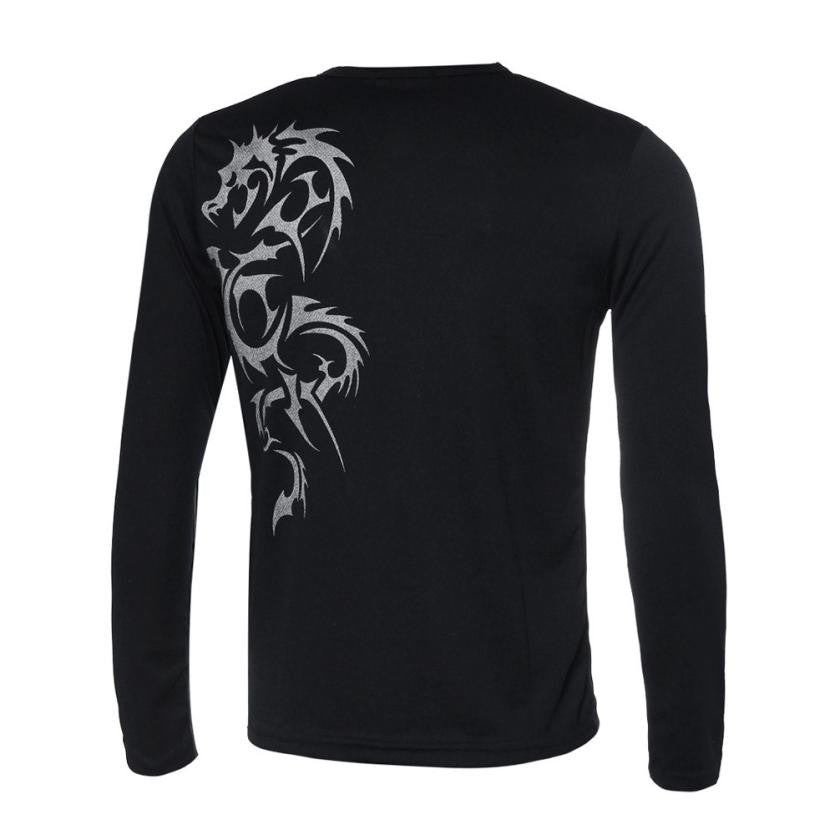 Fashion Mens Slim Fit Round Neck Long Sleeve Tattoo Print Casual T-Shirt EF8