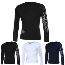 Fashion Mens Slim Fit Round Neck Long Sleeve Tattoo Print Casual T-Shirt EF8