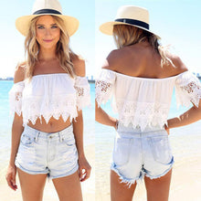 Fashion Sexy Women Boho Lace White Shirt Off Shoulder Crop Tee Shirt Tops EF8
