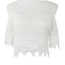Fashion Sexy Women Boho Lace White Shirt Off Shoulder Crop Tee Shirt Tops EF8