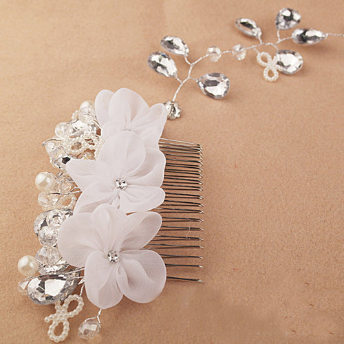 Fashion White Pearl Crystal Bride Headdress By Hand Bridal Tiaras Hairwear Wedding Dress Accessories EF8