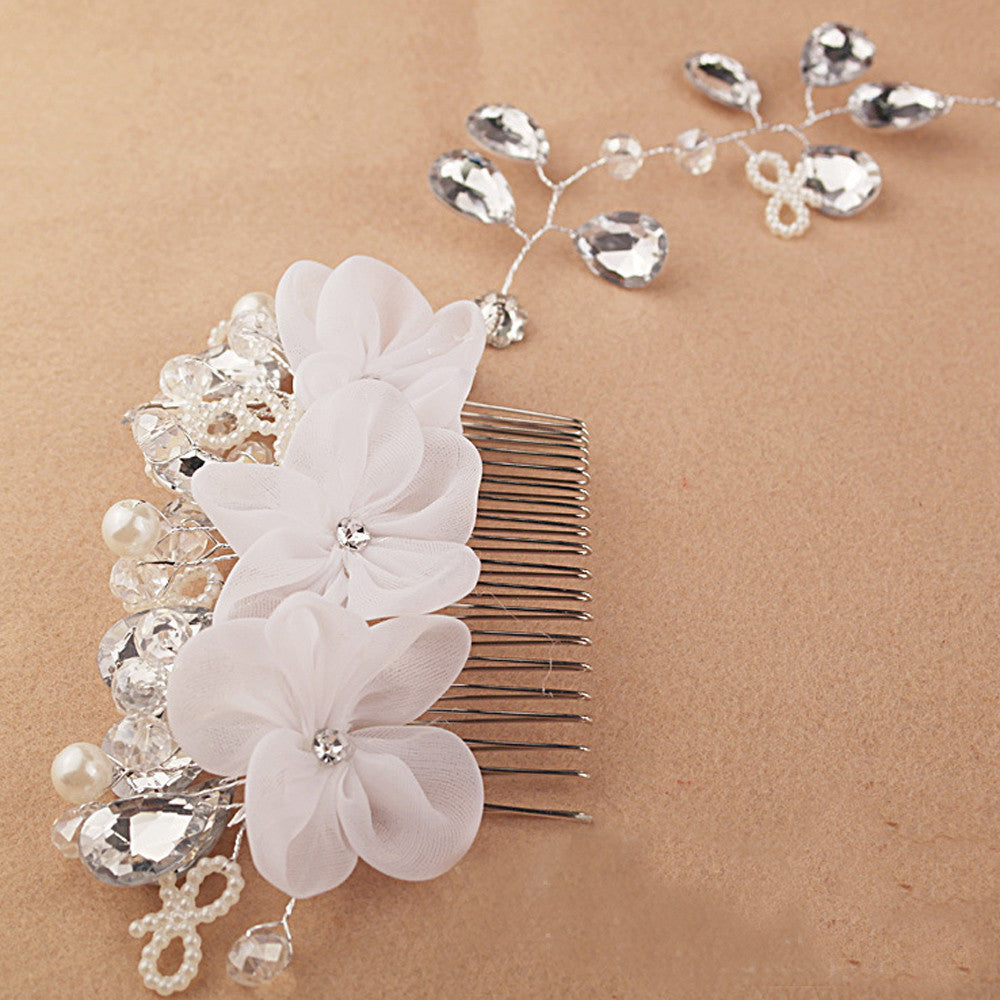 Fashion White Pearl Crystal Bride Headdress By Hand Bridal Tiaras Hairwear Wedding Dress Accessories EF8