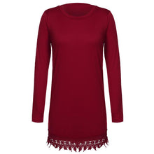 Fashion Women Casual Hem Lace Splice Long Sleeve Party Dress Sexy Bodycon Evening Mini Dress Vestidos Plus Size EF8