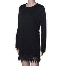 Fashion Women Casual Hem Lace Splice Long Sleeve Party Dress Sexy Bodycon Evening Mini Dress Vestidos Plus Size EF8