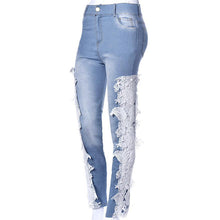 Gagaopt Made Fashion Long Lace Floral Skinny Spliced Hollow out Hole Straight Denim Jeans Pants for Women EF8