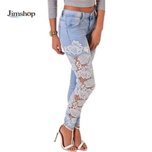 Gagaopt Made Fashion Long Lace Floral Skinny Spliced Hollow out Hole Straight Denim Jeans Pants for Women EF8