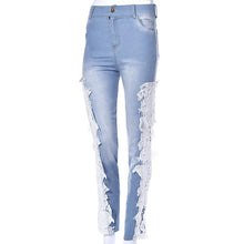 Gagaopt Made Fashion Long Lace Floral Skinny Spliced Hollow out Hole Straight Denim Jeans Pants for Women EF8