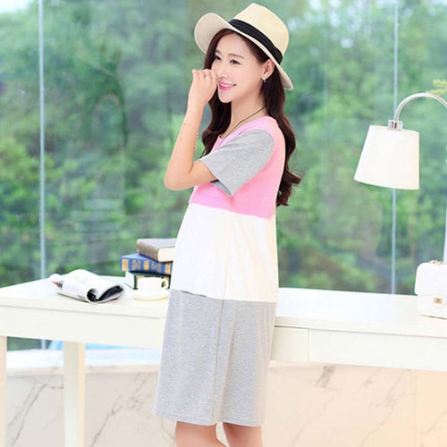 Nursing Clothes Pregnant for Women Maternity Patchwork Breastfeeding lactating Cotton Dress EF8