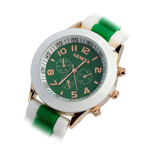 Fashion LuxuryDouble Color Ssilicone Rubber Quartz Analog Sports Wrist Watch Gift EF8