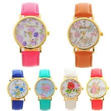 Fashion Women PU Leather Rose Flower Pattrern Watch Quartz WristWatches Gift 6 Colors EF8
