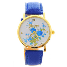 Fashion Women PU Leather Rose Flower Pattrern Watch Quartz WristWatches Gift 6 Colors EF8