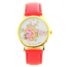 Fashion Women PU Leather Rose Flower Pattrern Watch Quartz WristWatches Gift 6 Colors EF8