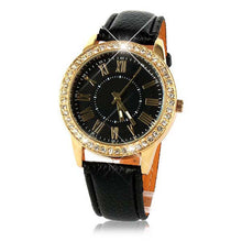 Fashion Women's Bling Gold Crystal Women Luxury Leather Strap Quartz Wrist Watch EF8