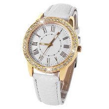 Fashion Women's Bling Gold Crystal Women Luxury Leather Strap Quartz Wrist Watch EF8