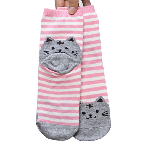 3D Animals Striped Cartoon Women Cat Footprints Cotton Floor Stockings er EF8
